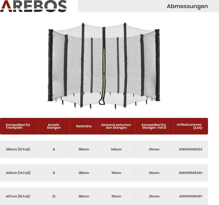 Image du produit Arebos Couverture de bord de trampoline et filet de sécurité