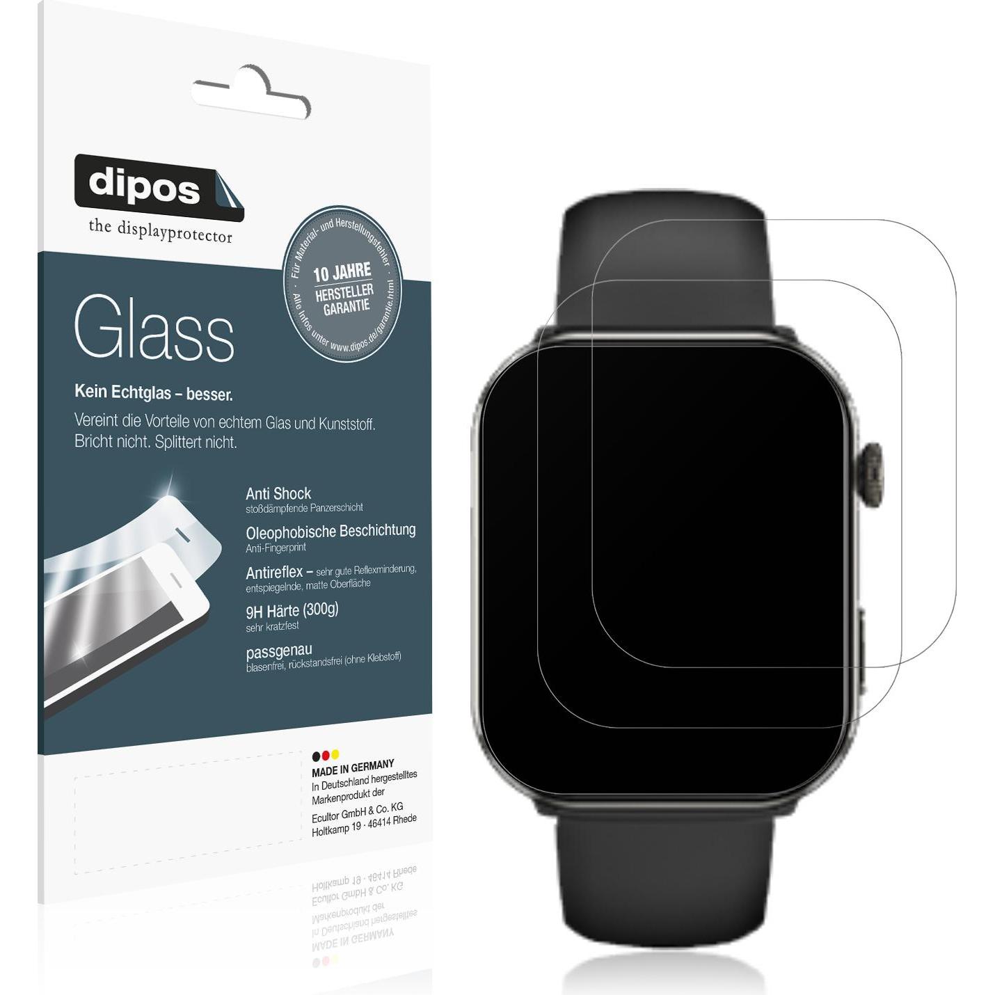 Dipos Anti-Shock Displayschutz Matt 9H, Smartwatch Schutzfolie, Transparent