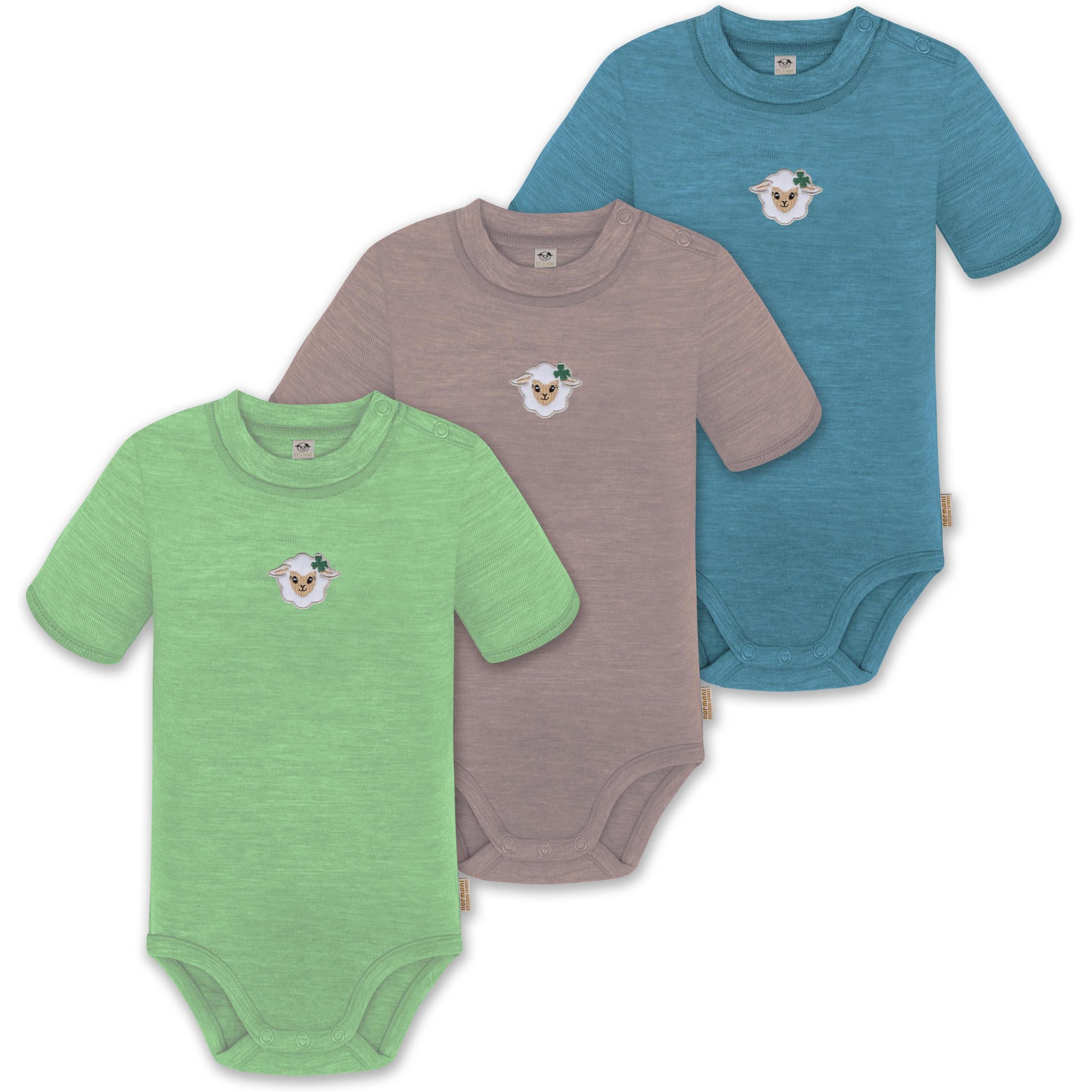 Normani, Body, 3er Set Baby Merino Kurzarmbody „Tihoi" - 9319, Blau, (74)