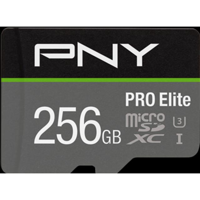 PNY Pro Elite (256 GB, microSDXC, U3, UHS-I), Speicherkarte, Schwarz, Grau
