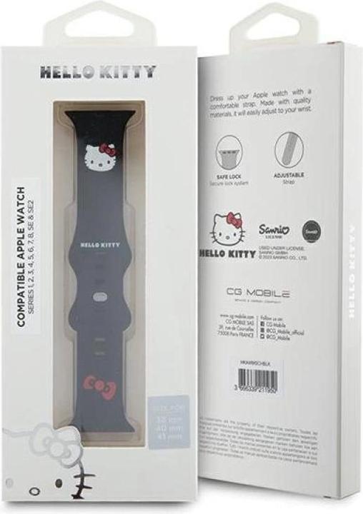 Actual product image Hello Kitty Pasek HKAWMSCHBLK Apple Watch 38/40/41mm czarny/black strap Silicone Kitty Head (38 mm, Silicone, Stainless steel)