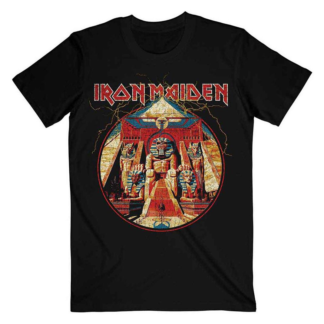 Iron Maiden, Herren, Shirts, Powerslave Lightning Circle, Schwarz, (L)