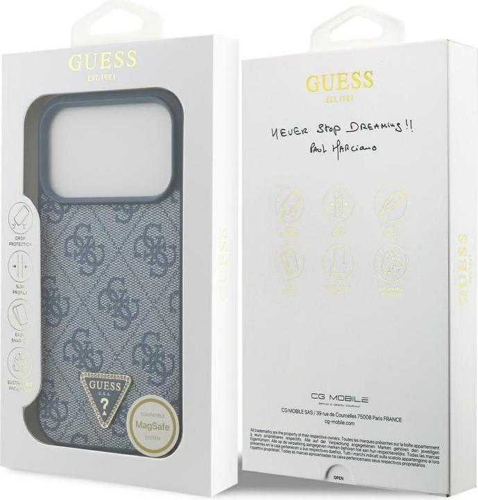 Produktbild Guess - Leather 4G Triangle Strass MagSafe (GUHMP17LP4TDPLB) - iPhone 17 Pro - Blue (Apple iPhone 17 Pro)