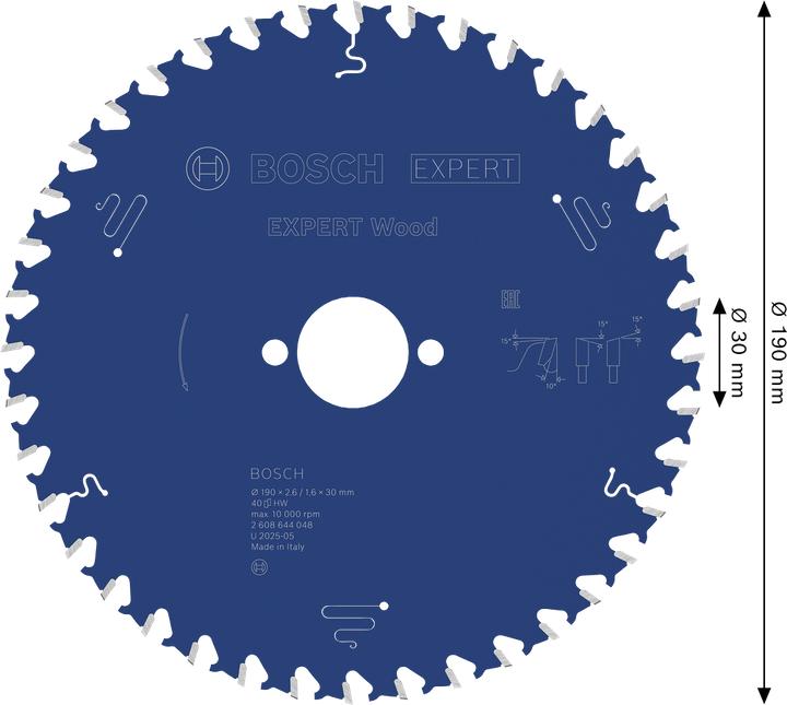 Produktbild Bosch Professional Zubehör Kreissägeblatt Expert for Wood, 190 x 30 x 2,6 mm, 40