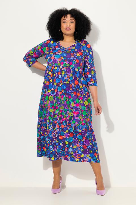 Immagine prodotto Ulla Popken Maxi abito in jersey con pallini, taglio svasato, scollo a V e maniche a 3/4 (50, 52)