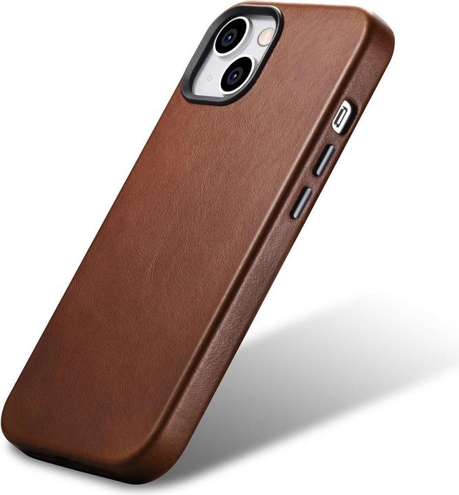 Actual product image iCarer Oil Wax Premium Leather Case iPhone 14 Plus Magnetic Leather Case with MagSafe Brown (WMI1422 (Apple iPhone 14 Plus)