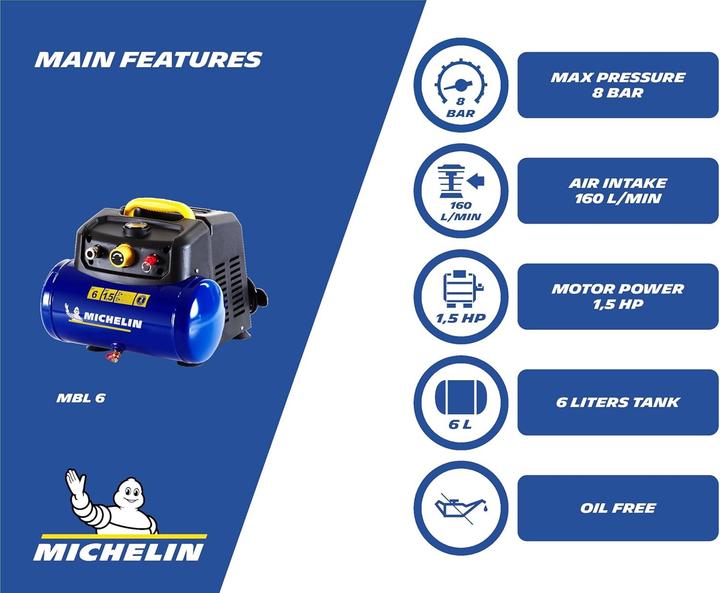 Produktbild Michelin Compressore d'Aria Portatile MBL6 (6 l, 8 Bar)