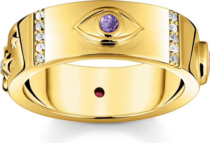 Immagine prodotto Thomas Sabo Anello con simboli cosmici e pietre colorate placcato oro (56, 925 Argento)