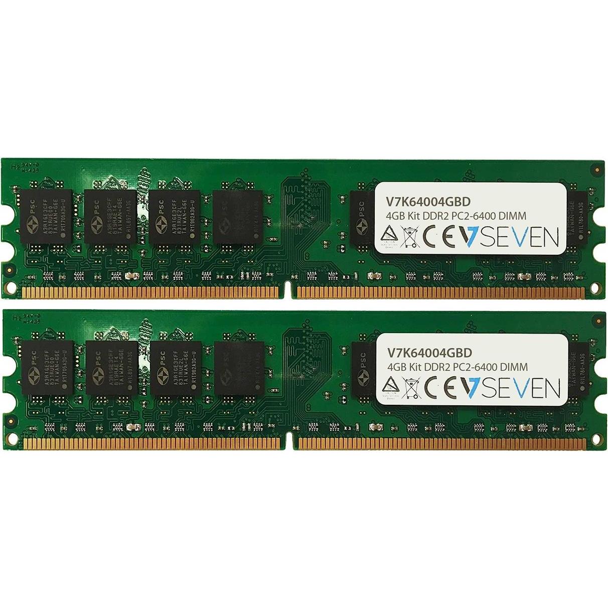 V7 2X2GB KIT DDR2 800MHZ CL6 (2 x 2GB, 800 MHz, DDR2-RAM, DIMM), RAM, Grün