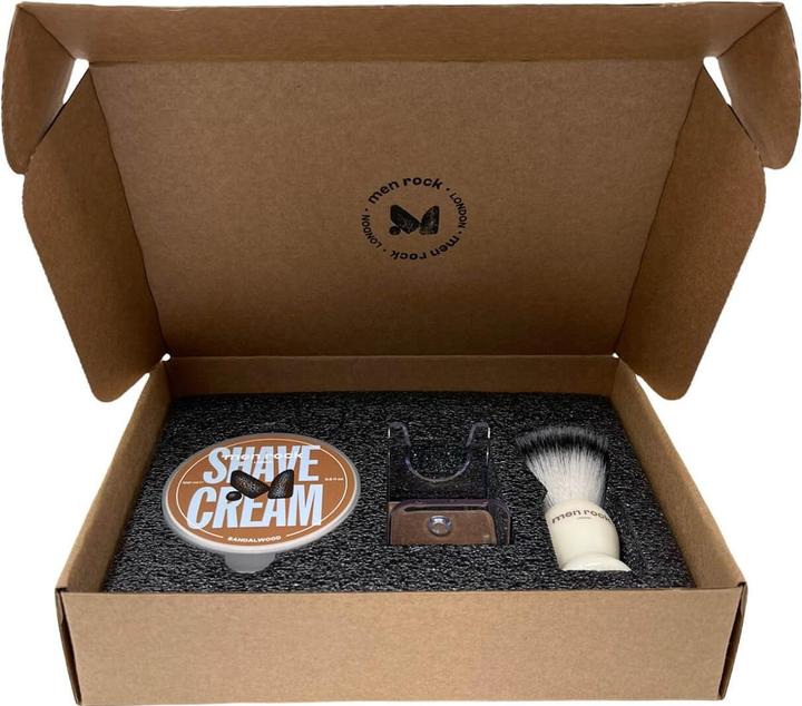 Actual product image Men Rock The Life Shaver Sandalwood Essential Shaving Kit, shaving cream 100ml, sahving brush, drip stand (Shaving brush)