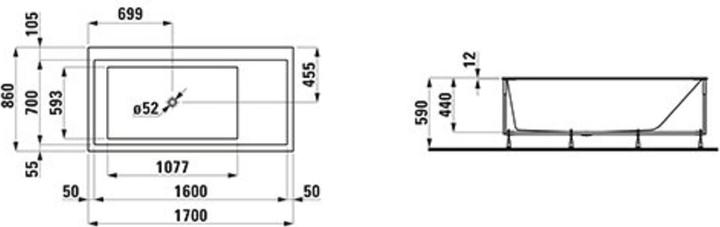 Produktbild Laufen Einbau-Badewanne KARTELL 1700x860mm Ecke li m LED-B. i Überlaufsp (250 l, 170 cm, 86 cm)