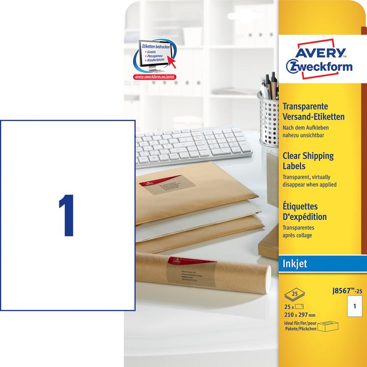 Immagine prodotto Avery Etichette universali J8567-25 Trasparente 210 mm x 297 mm