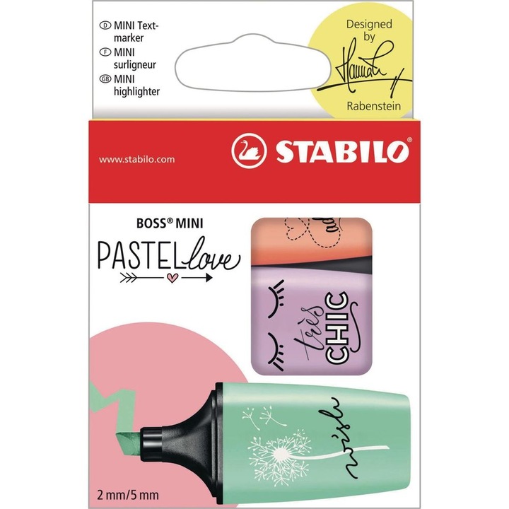 Produktbild STABILO BOSS MINI Pastellove Textmarker (Grün, Lila, Orange, 5 mm, 3 x)