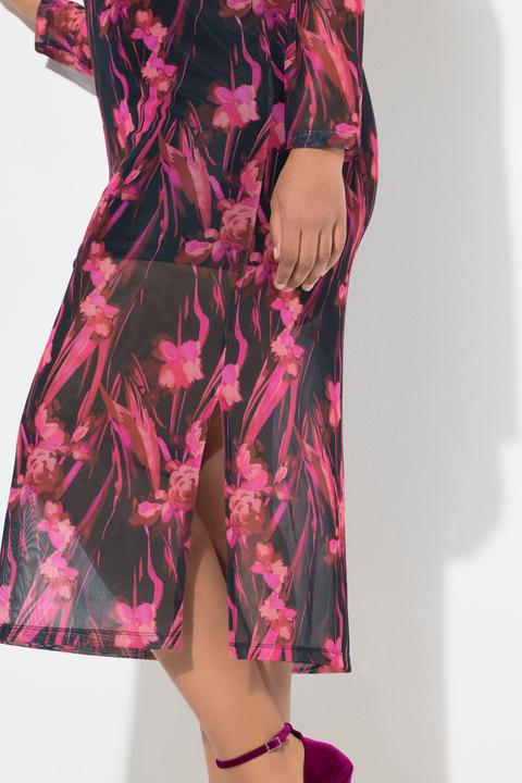 Produktbild Ulla Popken Mesh-Maxikleid, Raffung, Rundhals, Langarm (56)