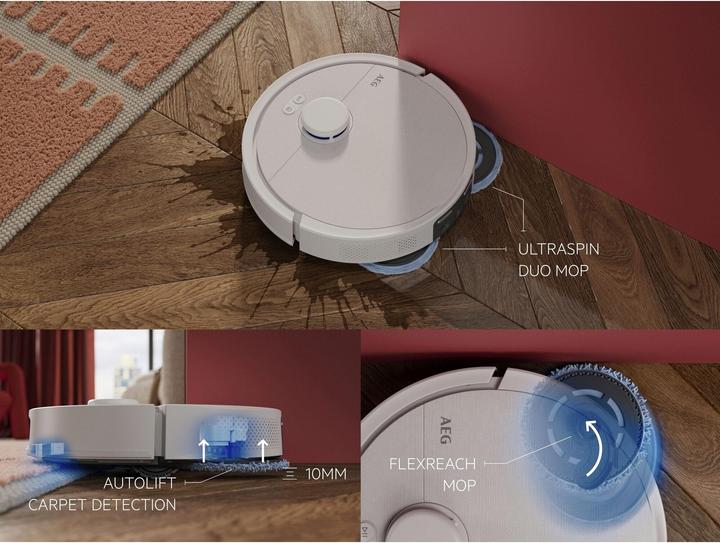 Actual product image AEG AR81UW3SW Saugroboter mit Wischfunktion, LiDAR und KI-Navigation, Präzise Hinderniserkennung, bi (Wiping pads (rotating))