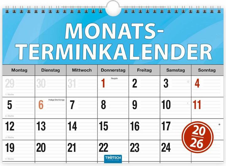 Produktbild MonatsterminerMonatsterminkalender2026mitWire-O-Bindung