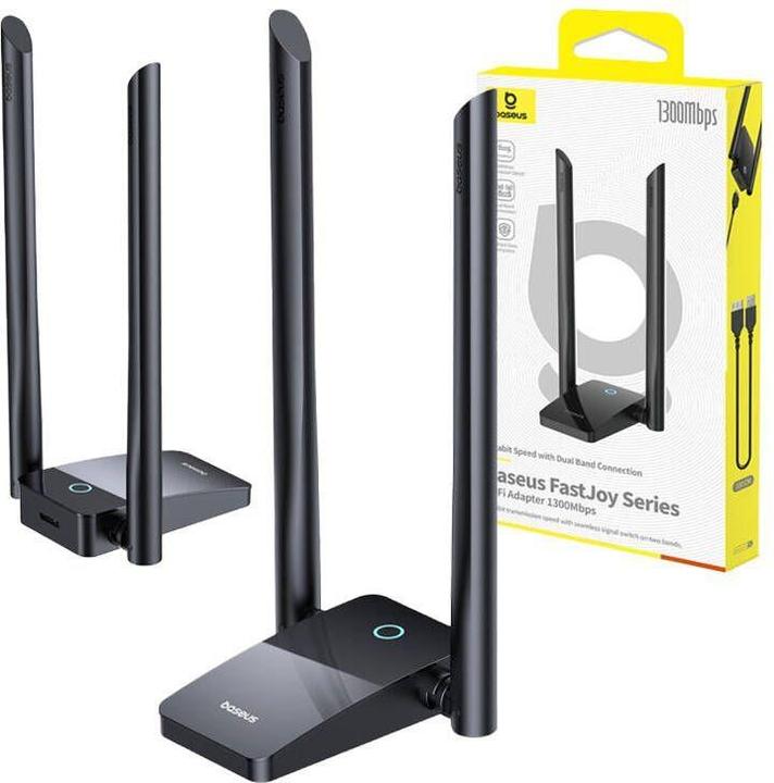 Produktbild Baseus Adapter WiFi FastJoy 1300Mbps (black) (USB-A, 2 Ports)