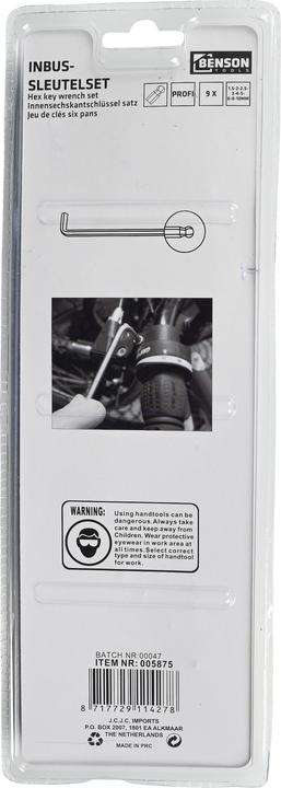 Actual product image Benson Hex key wrench set 9 pieces profi