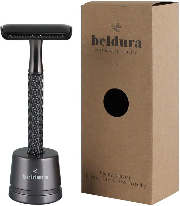 Actual product image Beldura Matte Black Straight Razor with Stand