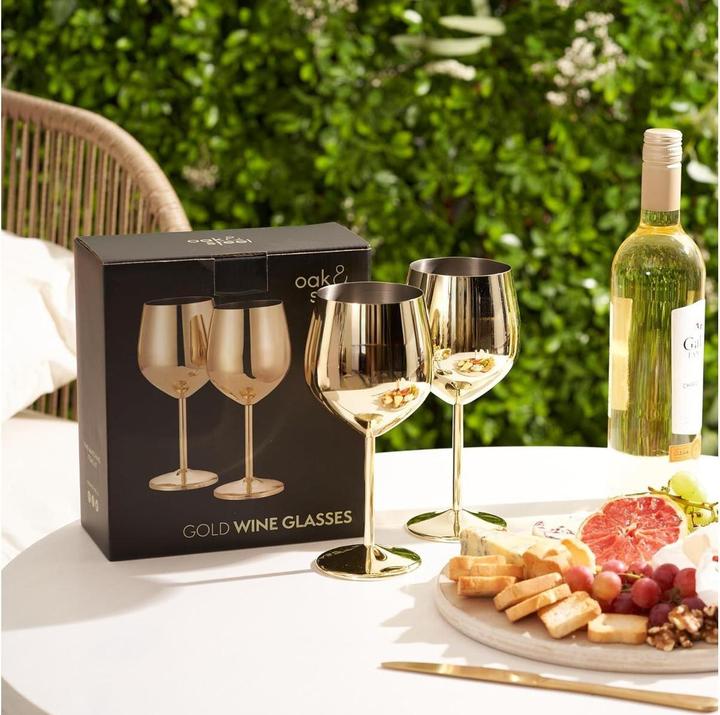 Immagine prodotto Oak & Steel Set di 2 bicchieri da vino in acciaio inox color oro (50 cl, 2 Occhiali, Set di bicchieri da vino)