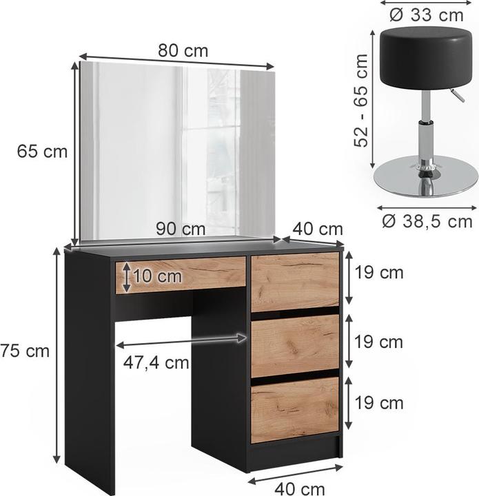 Actual product image Vicco Sherry with mirror & stool (90 x 40 x 75 cm)