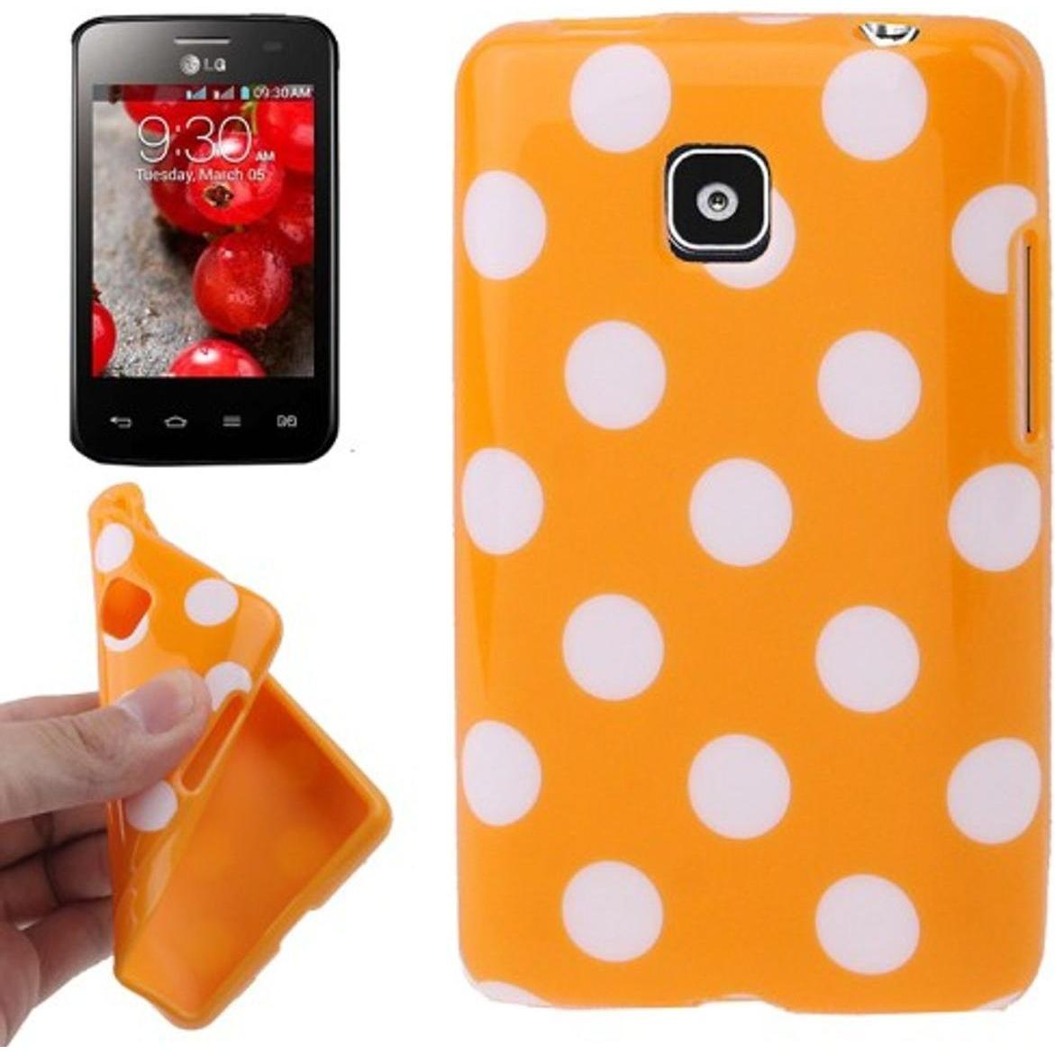 König Design Schutzhülle TPU Punkte Case für Handy LG Optimus L3 II / E430 (Optimus L3), Smartphone Hülle, Orange