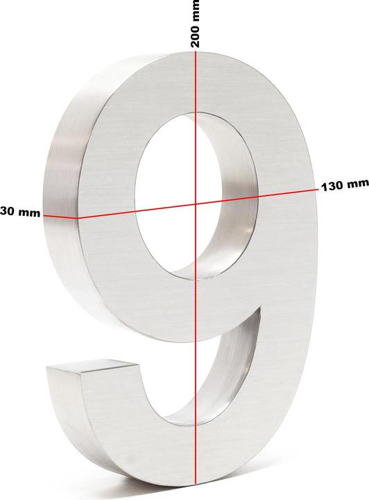 Immagine prodotto Wiltec Numero civico 9 in acciaio inox Numero civico moderno design 3D in acciaio inox