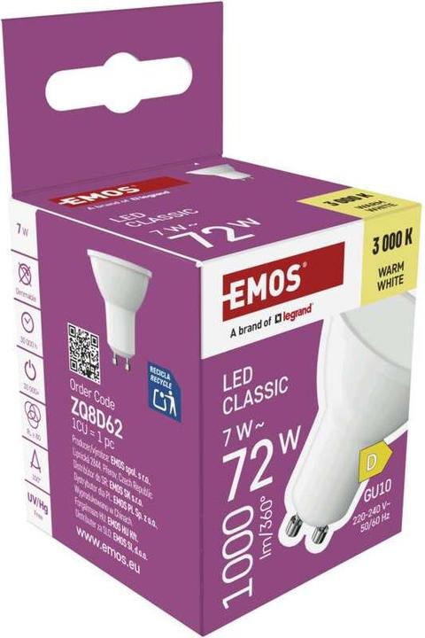 Produktbild Emos LED Lampe Classic MR16 Weiss/ GU10 / 7 W (72 W) / 1000 lm / WarmWeiss (GU10, 1000 lm, 1x)