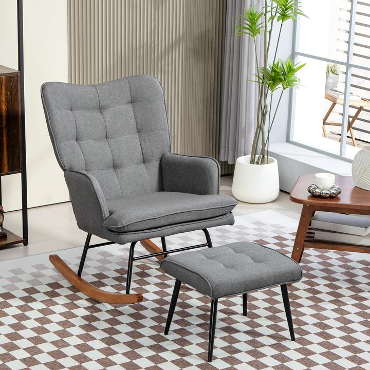 Image du produit Homcom Schaukelstuhl mit Hocker Polyester, Schaumstoff Dunkelgrau