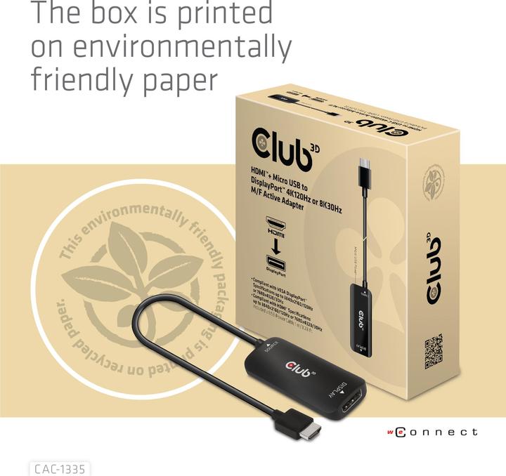 Produktbild Club 3D HDMI + Micro USB zu (DP, 0.72 cm)