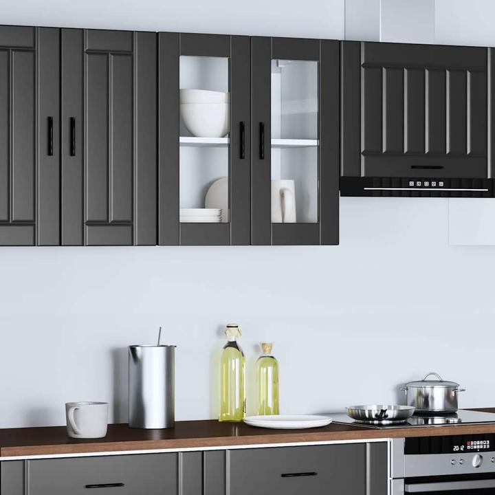 Produktbild VidaXL Küchen-Hängeschrank mit Glastür Porto Schwarz Wandschrank Küche (60 x 31 x 60 cm)