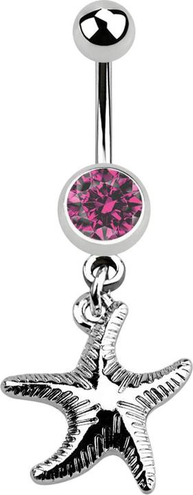 Produktbild Star Piercing Banane silber mit Anhänger Seestern pink (ohne Messing, Chirurgenstahl 316L)