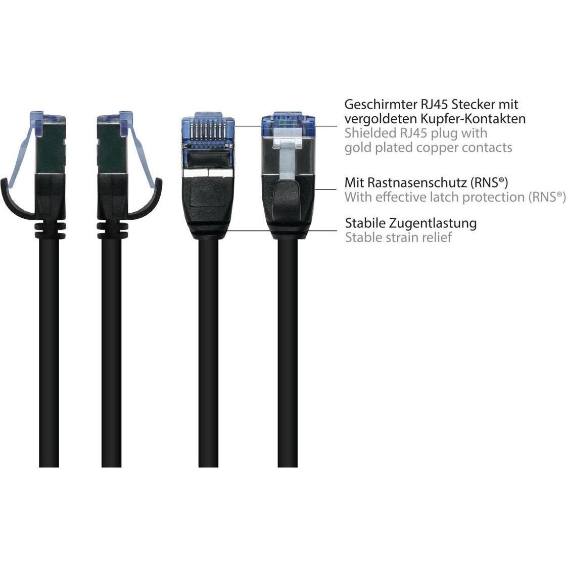 Thumbnail - Good Connections RNS Patchkabel SlimLine, Cat.6A, U/FTP, PiMF, halogenfrei (LSZH), 500MHz, CU, schwarz, 2m, Good Con (U/...