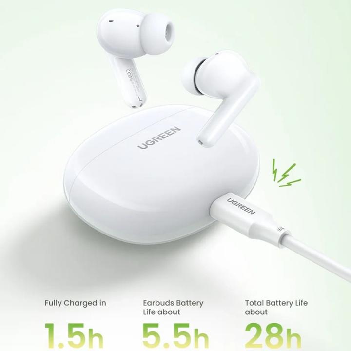 Actual product image Ugreen TWS HiTune T3C in-ear headphones, Bluetooth 5.4, IPX5, microphone (white) (NC, Wireless)