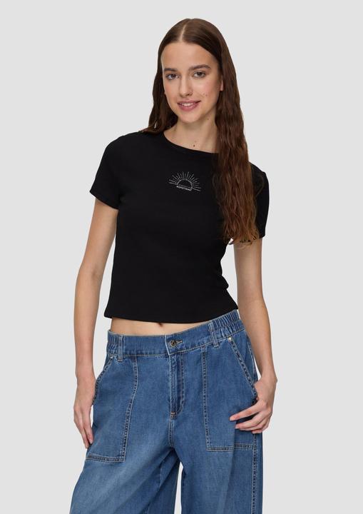 Produktbild S.Oliver T-Shirt Geripptes T-Shirt im Slim Fit mit Stickerei (M)