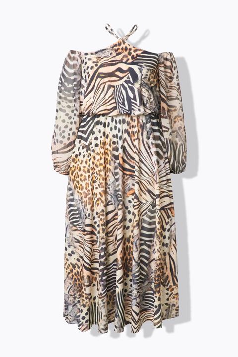 Produktbild Ulla Popken Offshoulder-Maxikleid, Chiffon, Animal-Patchprint (46)