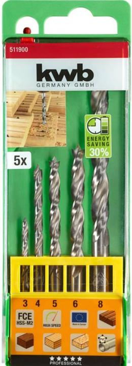 Produktbild kwb Holz Spiralbohrer FCE HARTHOLZBOHRER SET, 5 TLG. (3, 4, 5, 6, 8)