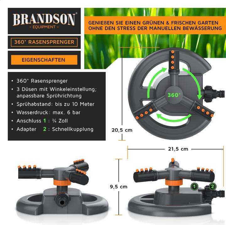 Image du produit Brandson 2x Kreisregner Garten Sprinkler, 360° Rasensprenger rund, 3 Arm, rotierend, für Flächen bis 314 m² (Arroseur circulaire)