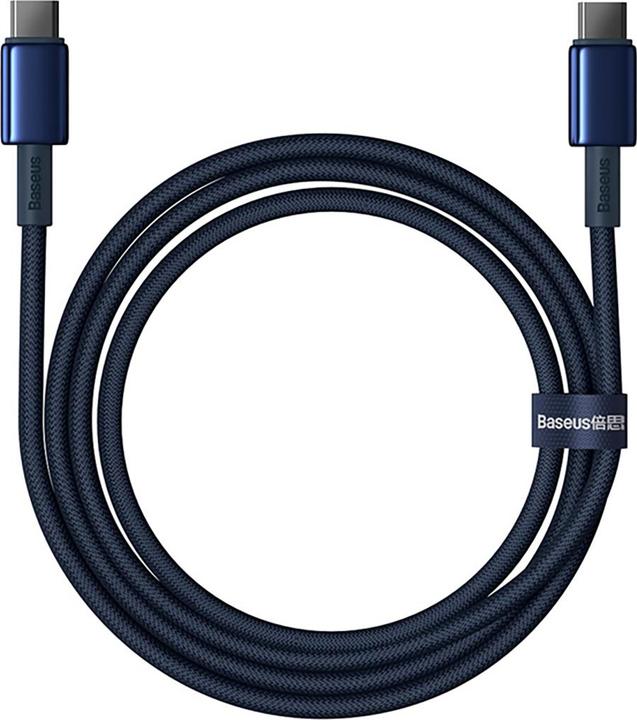 Actual product image Baseus Cable USB-C to USB-C Tungsten Gold, 100W, 2m (blue) (2 m, USB 2.0, 100 W)