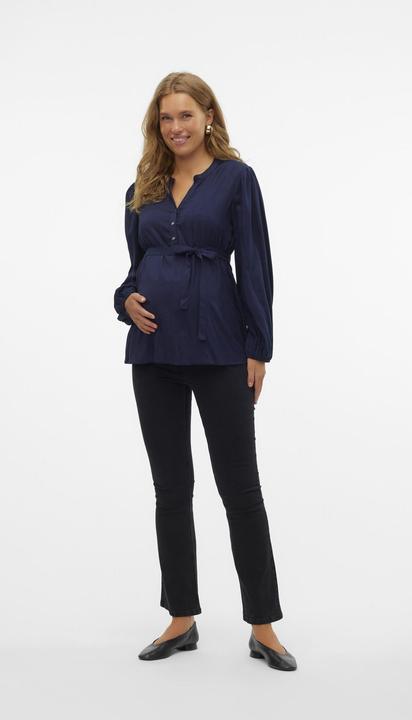 Produktbild Mamalicious Normal geschnitten Mandarin Kragen Ärmelbündchen mit Knopf Ballonärmel Top Bluse (XL)