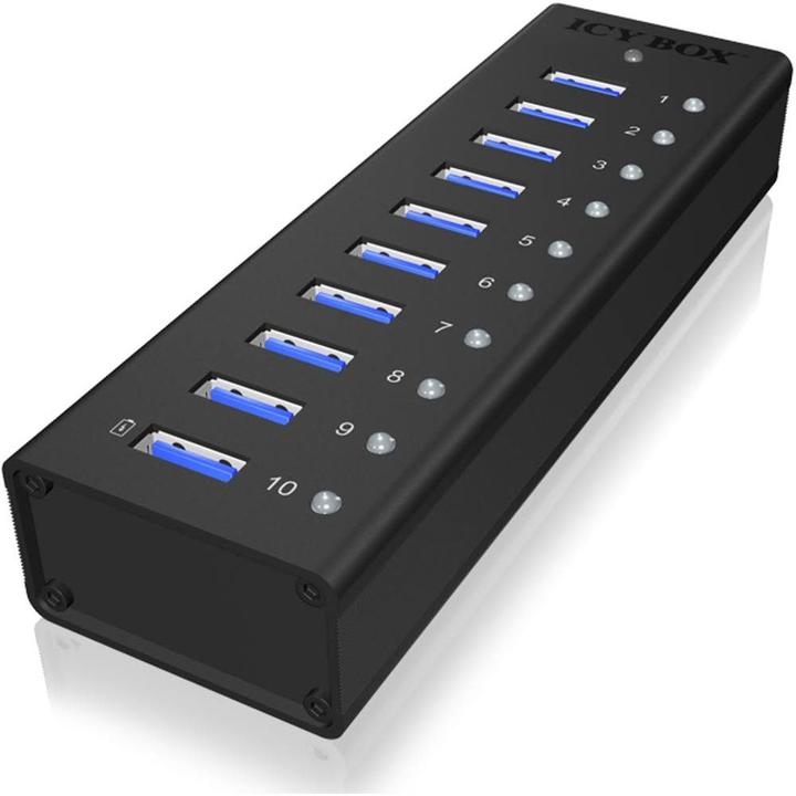 Icy Box Hub USB haute vitesse et connexion Pug Play ,IB-AC6110 (USB-B, 10 Ports)
