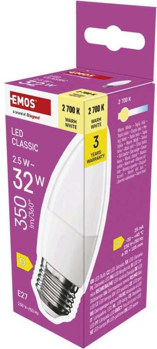 Image du produit Emos Lampe LED Classic Candle / E27 / 2,5 W (32 W) / 350 lm / Blanc chaud (E27, 350 lm, 1 x)