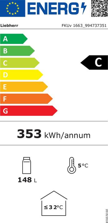 Energie-Label Liebherr FKUv1663-24 Flaschenkühlschrank 148L C 83x60x61,5cm Ed Glastür unterbau (148 l)