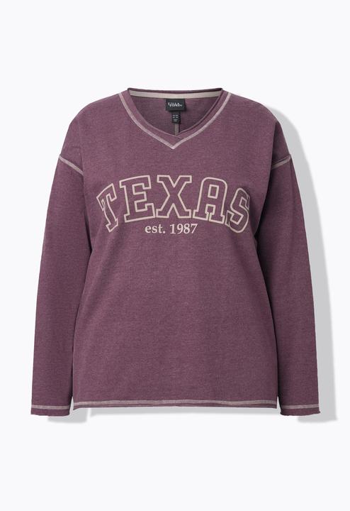 Produktbild Ulla Popken Sweatshirt, Texas, V-Ausschnitt, Langarm, Rollkanten (60)
