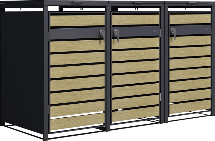 Axi Contenitore per rifiuti Lucas in metallo antracite/legno 3x 240L