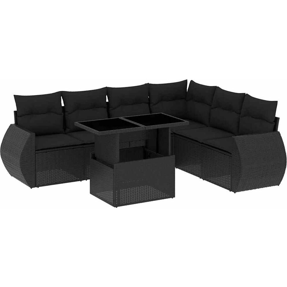 VidaXL, Gartenlounge, 7-tlg. Garten-Sofagarnitur mit Kissen Schwarz Poly Rattan