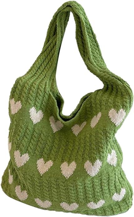 Actual product image Only-Bags.Store Minimalist love pattern hobo bag, knitted storage shopping bag, lightweight holiday bag