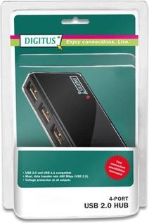 Produktbild Digitus USB 2.0 Hub 4-Port extern, mit Netzteil (USB-A, 4 Ports)