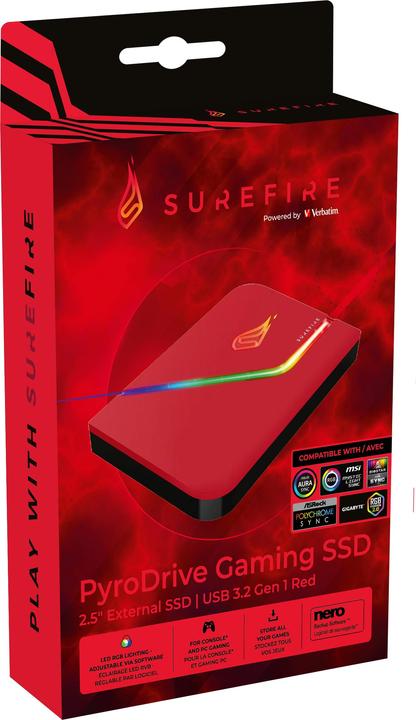 Actual product image Verbatim SureFire PyroDrive Gaming SSD USB 3.2 Gen 1 1 TB Red (1 TB)