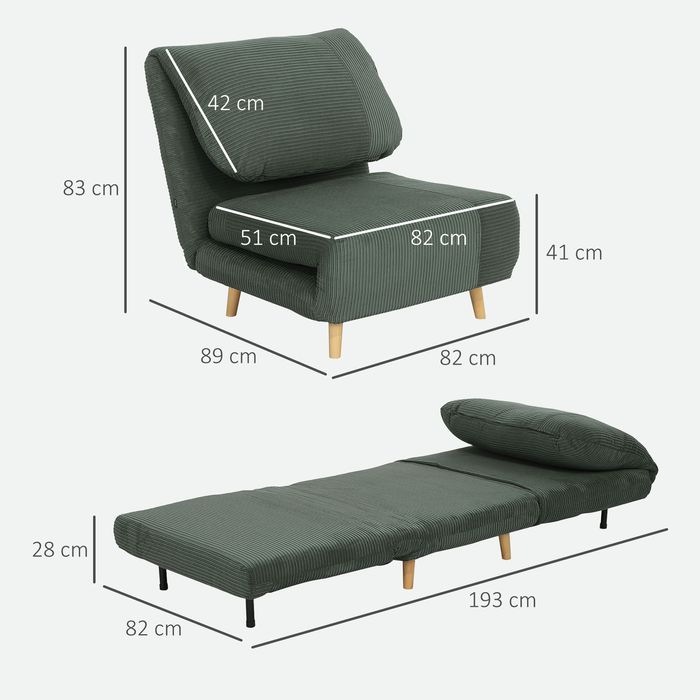 Produktbild Swisshandel24 2-in-1 Schlafsofa Schlafsessel Klappmatratze Gästebett Klappbett Grün